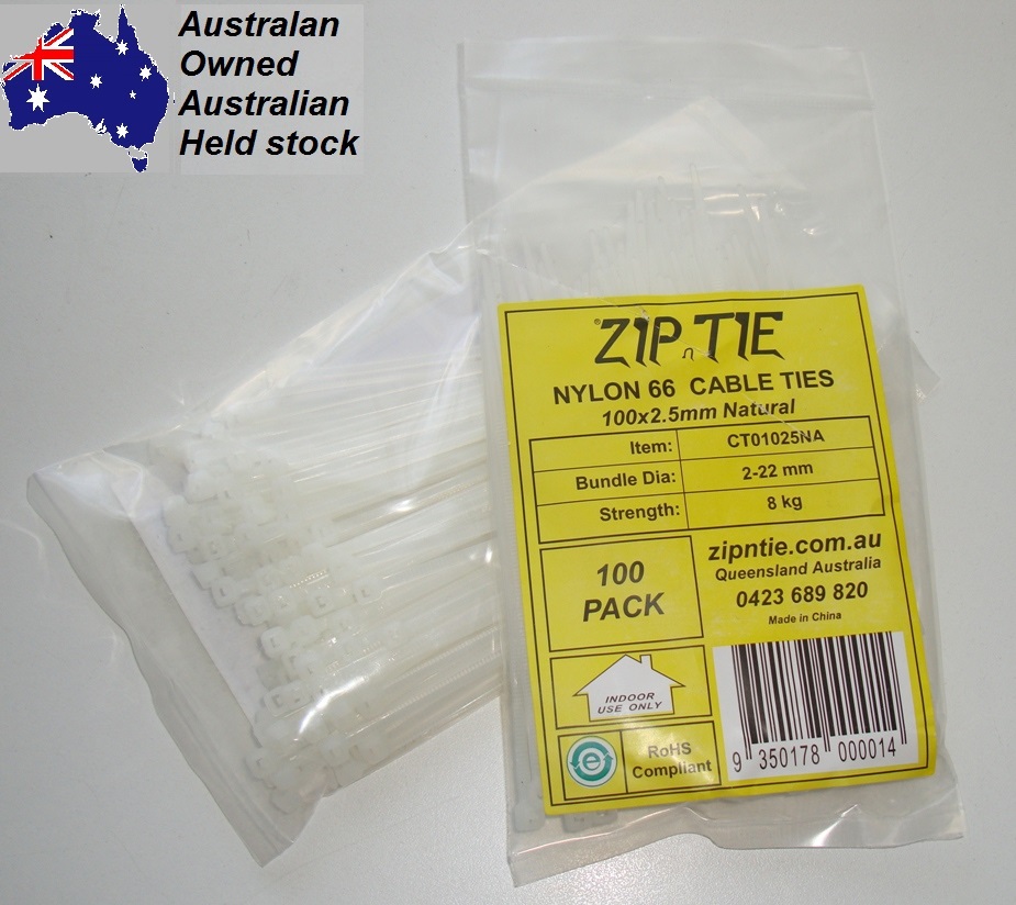 (image for) Cable Ties - 100 mm x 2.5 mm - 100 Piece Packs - White