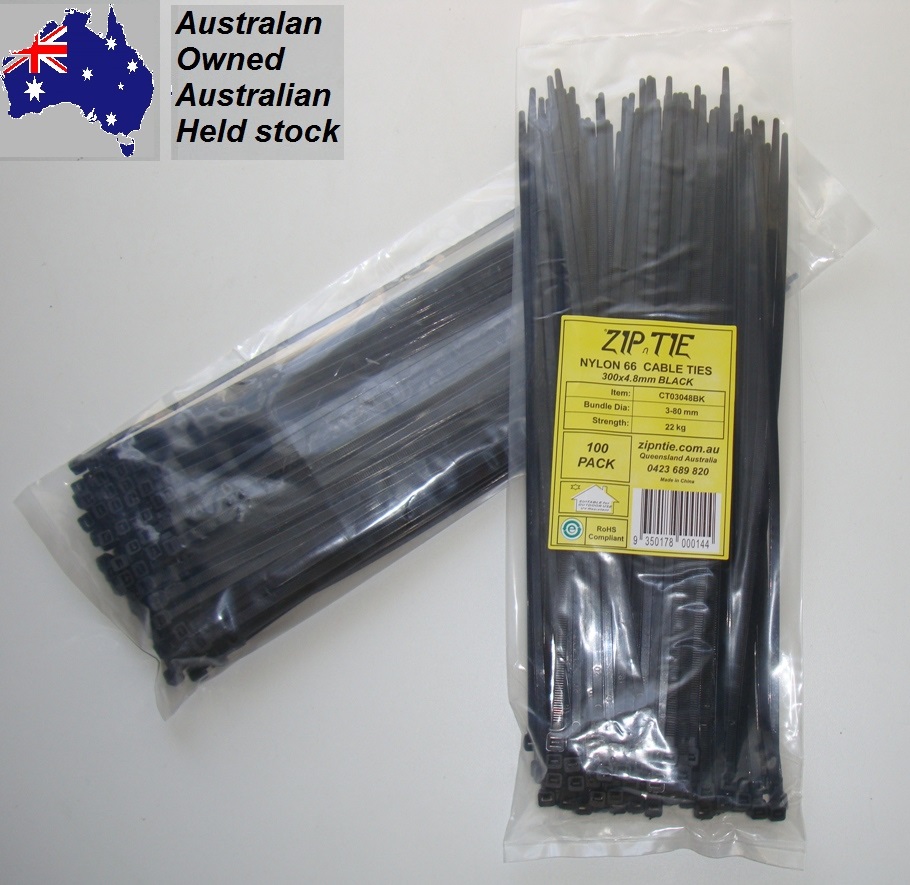 (image for) Cable Ties 300mm x 4.8mm Black Carton Buy 100 x 100 piece packs
