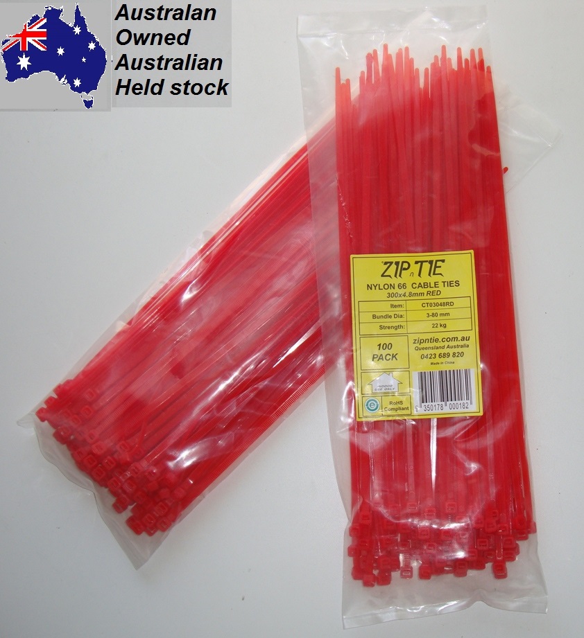 (image for) Cable Ties 300mm x 4.8mm Red Carton Buy 100 x 100 piece packs