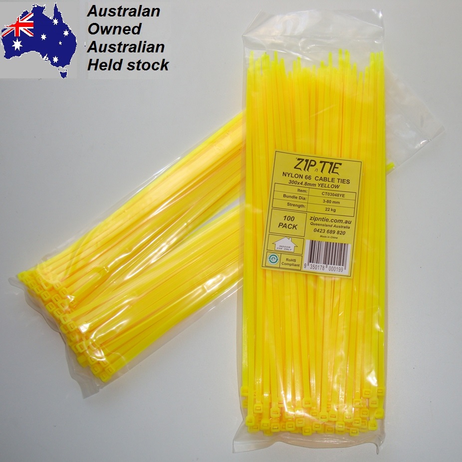 (image for) COPY Cable Ties 300mm x 4.8mm Yellow 100 piece packs