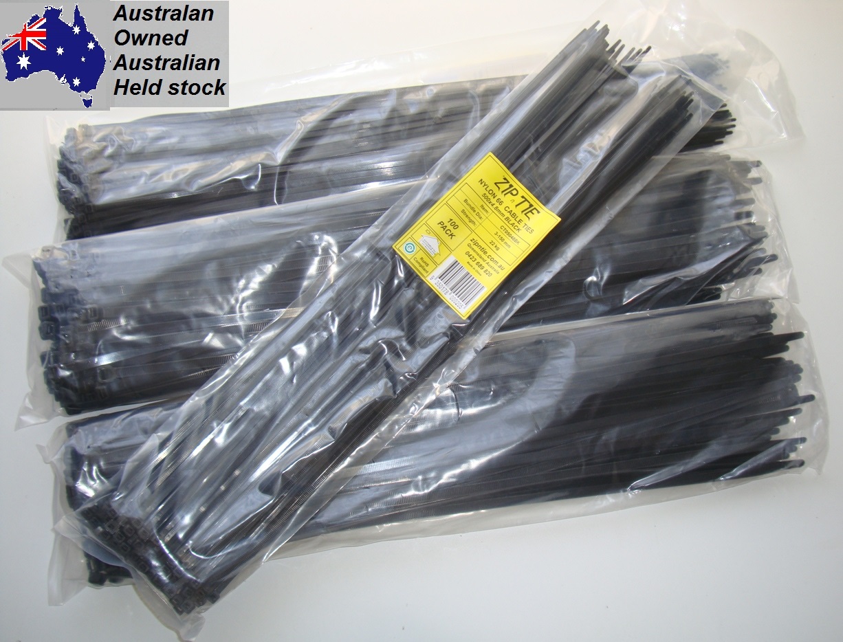 (image for) Cable Ties 500mm x 4.8mm Black Carton Buy 50 x 100 piece packs